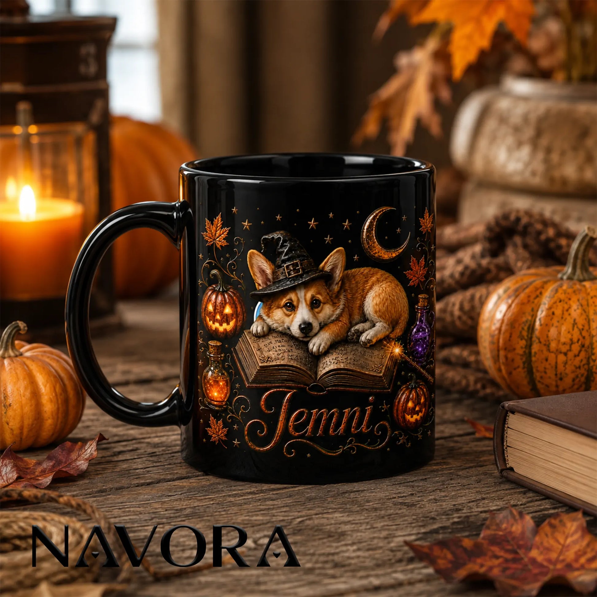Personalized Corgi Halloween Mug – Cute Witch Corgi Mug with Custom Name