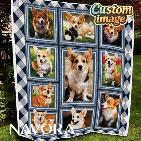 Personalized Corgi Quilt – Custom Blanket with Your Pet Photos