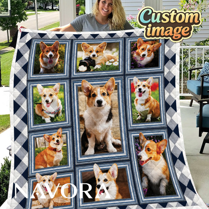 Personalized Corgi Quilt – Custom Blanket with Your Pet Photos