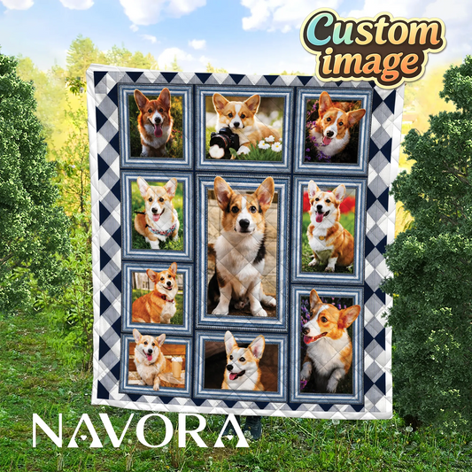 Personalized Corgi Quilt – Custom Blanket with Your Pet Photos