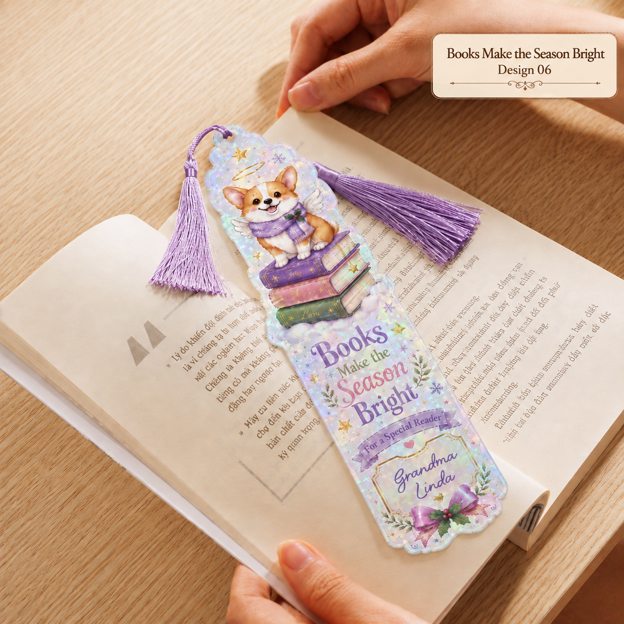 Personalized Cozy Fireplace Corgi Christmas Bookmark