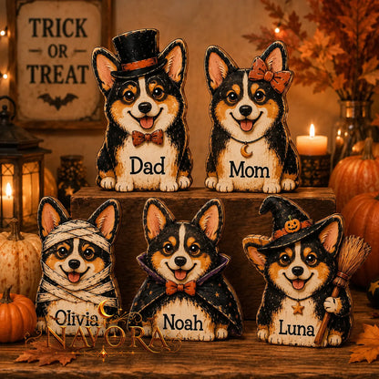 Personalized Halloween Corgi Wooden Block Decor