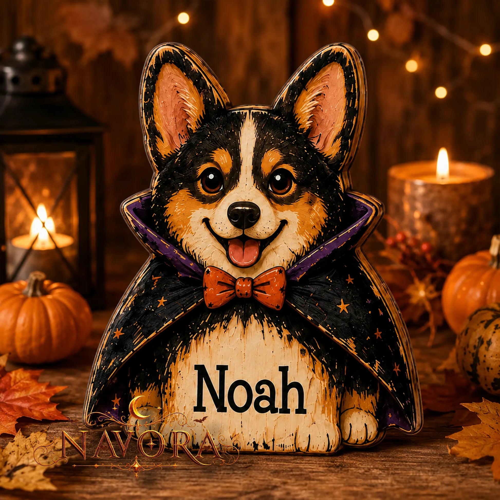 Personalized Halloween Corgi Wooden Block Decor