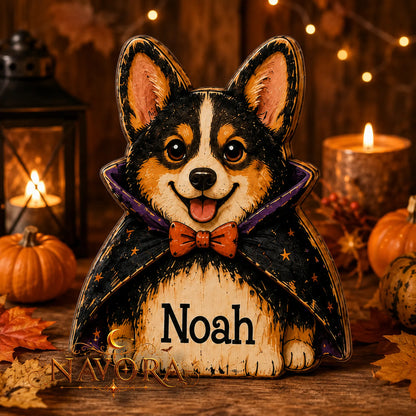 Personalized Halloween Corgi Wooden Block Decor