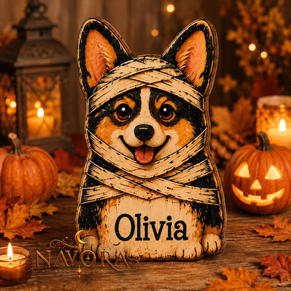 Personalized Halloween Corgi Wooden Block Decor