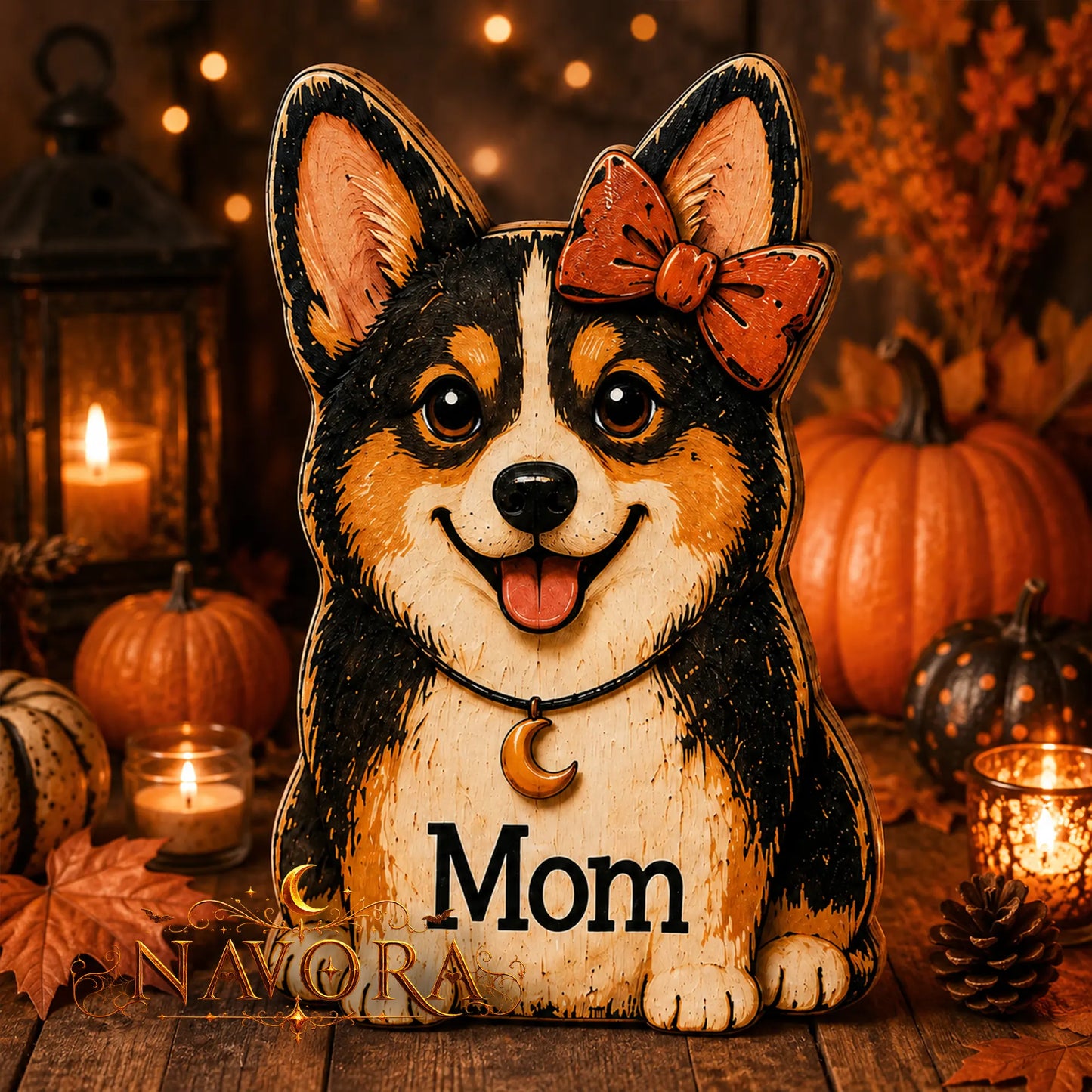 Personalized Halloween Corgi Wooden Block Decor