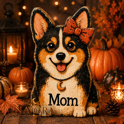 Personalized Halloween Corgi Wooden Block Decor