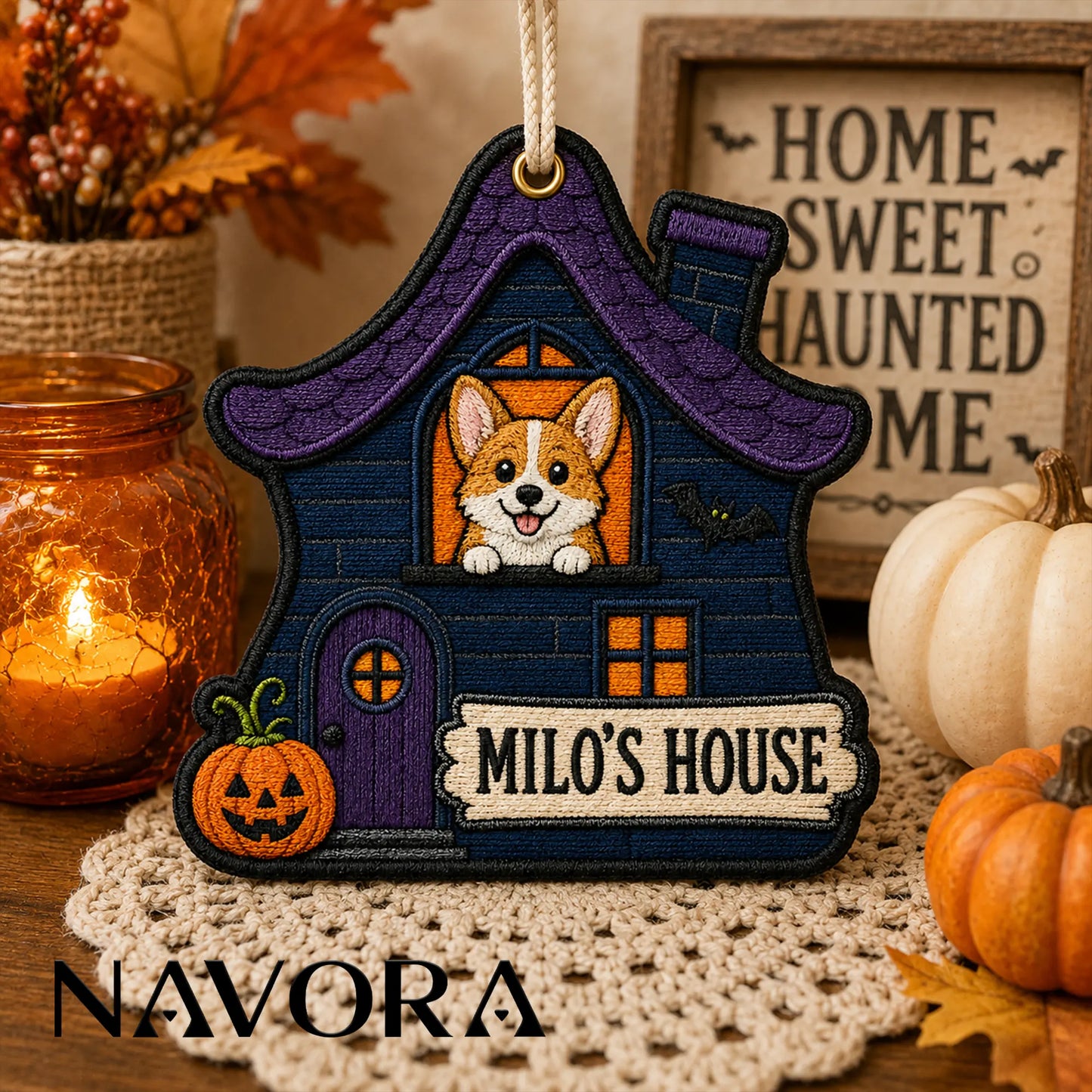 Personalized Haunted House Corgi Ornament – Custom Name