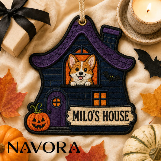 Personalized Haunted House Corgi Ornament – Custom Name