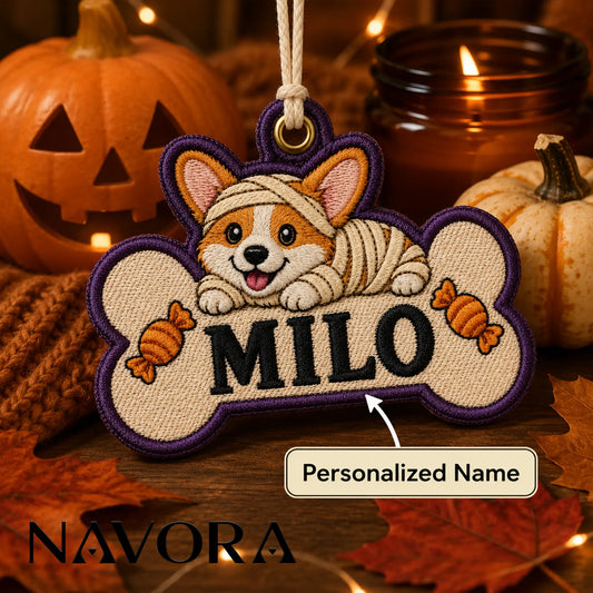 Personalized Mummy Corgi Dog Bone Ornament – Custom Name