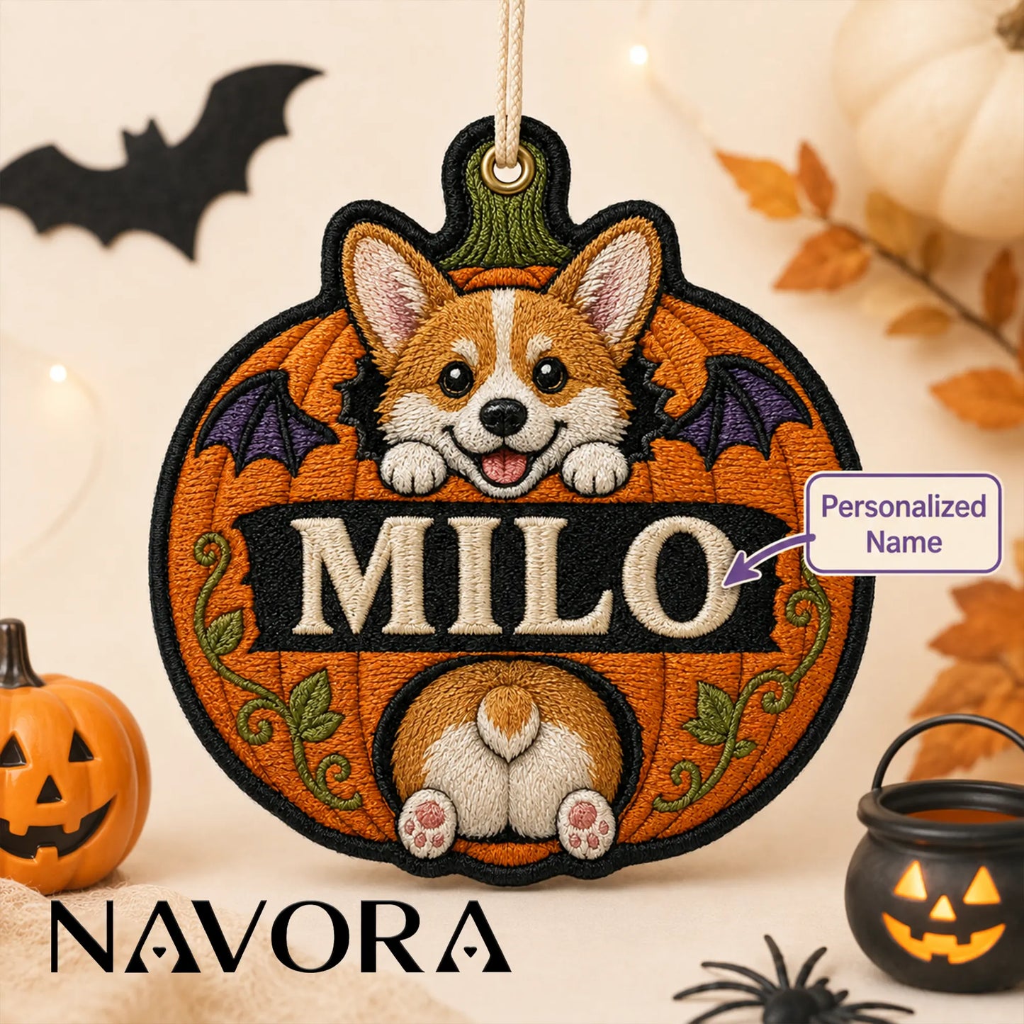 Personalized Pumpkin Corgi Ornament