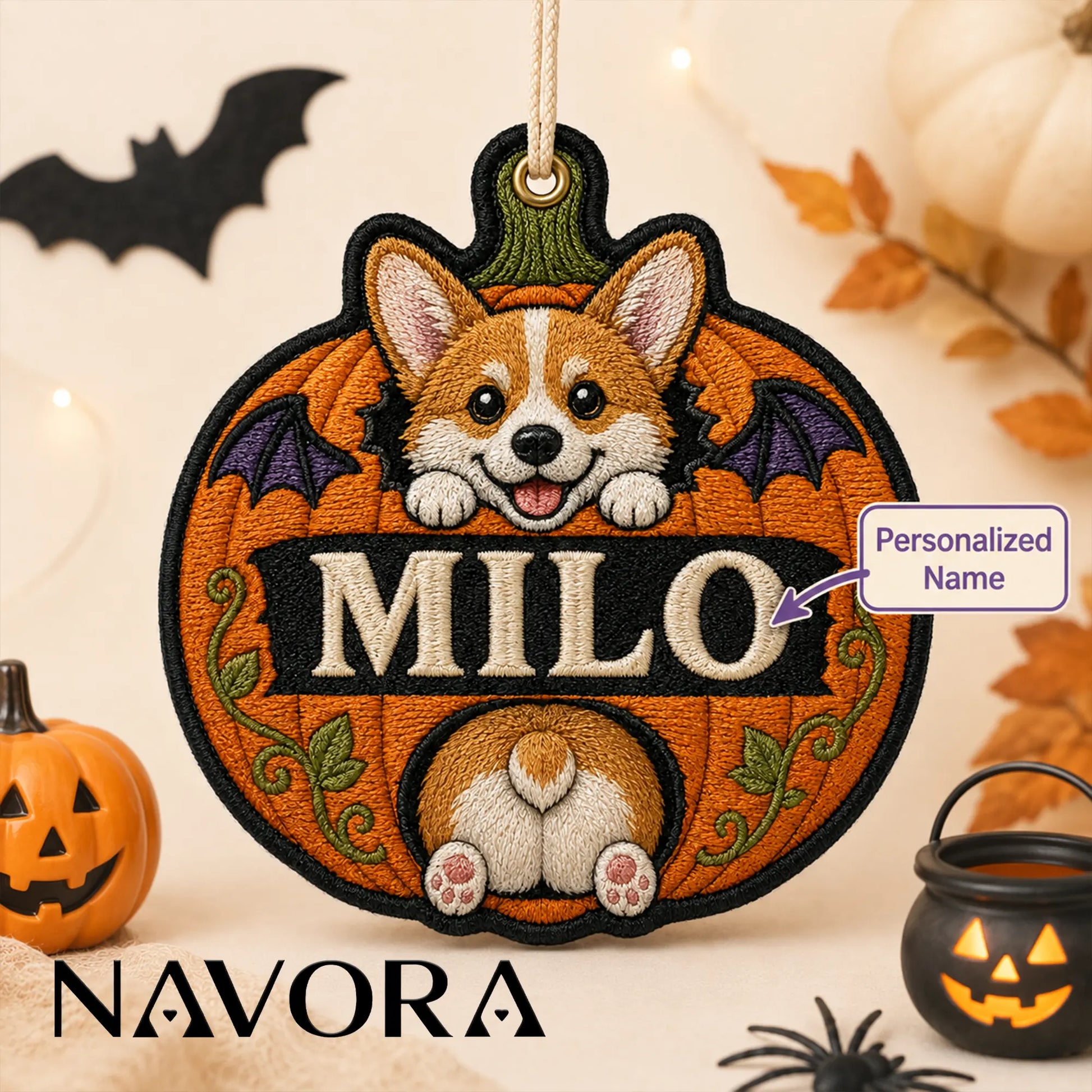 Personalized Pumpkin Corgi Ornament