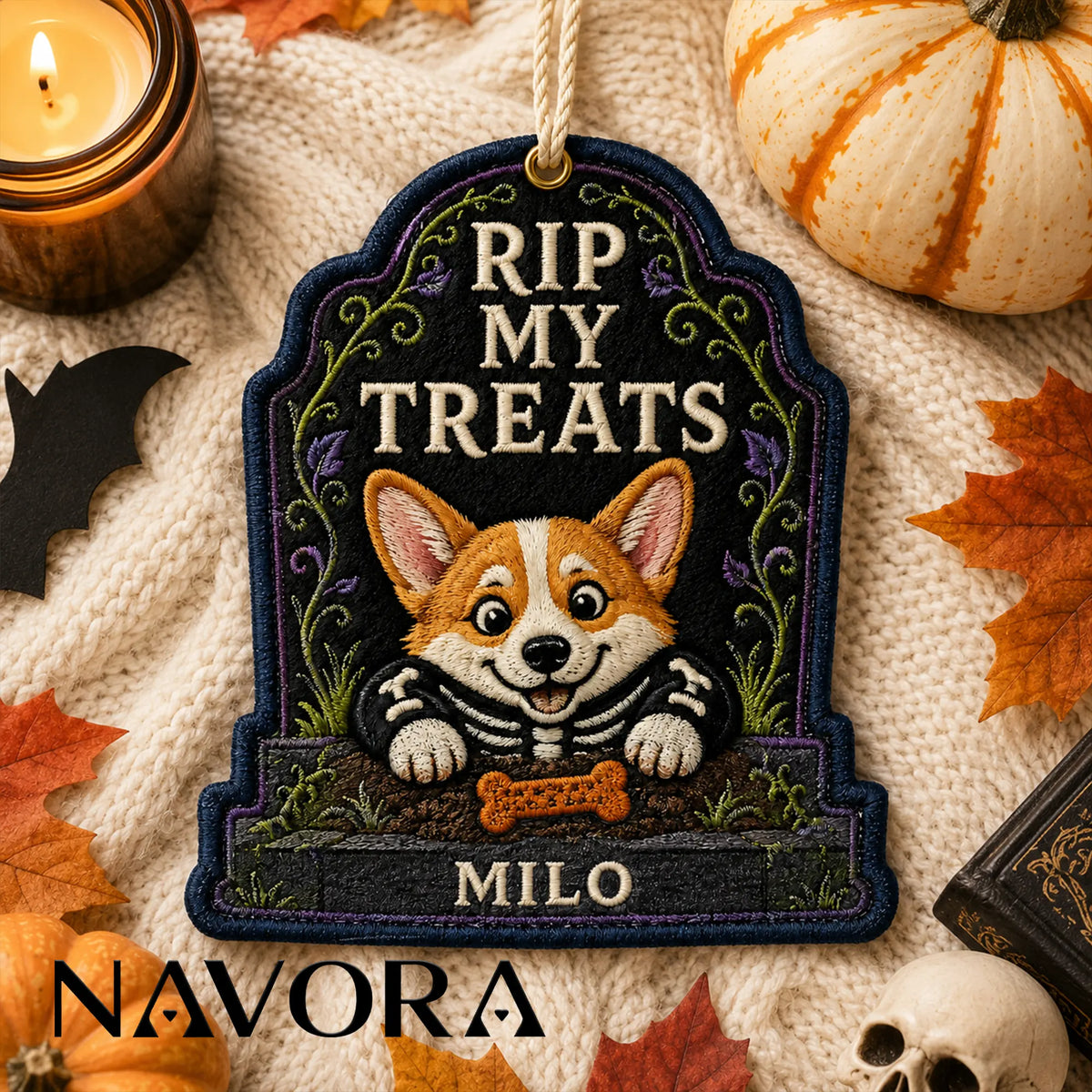 Personalized RIP My Treats Corgi Halloween Ornament