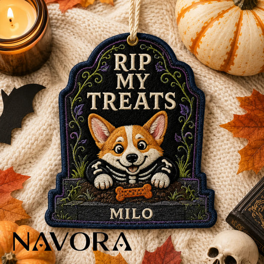 Personalized RIP My Treats Corgi Halloween Ornament