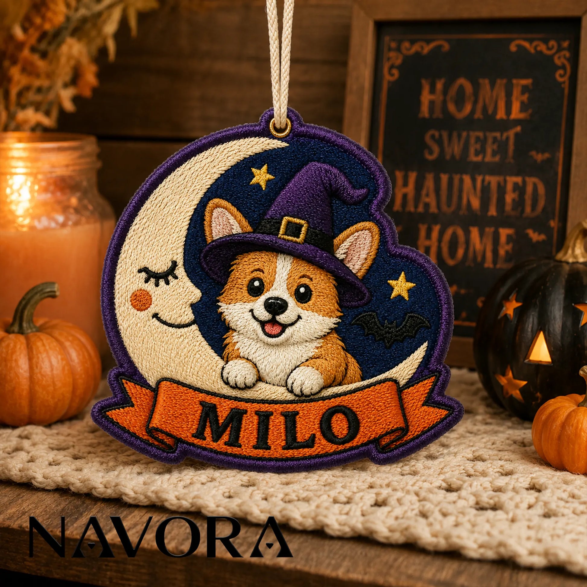 Personalized Witch Corgi Halloween Ornament – Moon Design