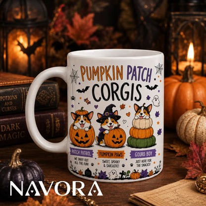 Pumpkin Patch Corgis Mug, Cute Halloween Corgi Cup