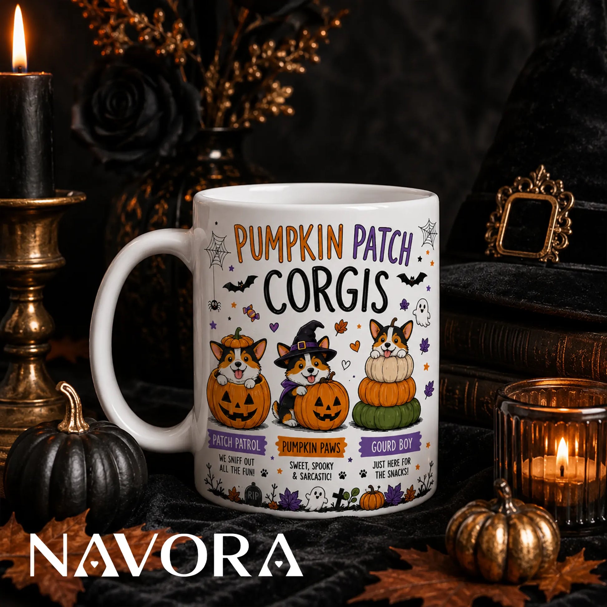 Pumpkin Patch Corgis Mug, Cute Halloween Corgi Cup