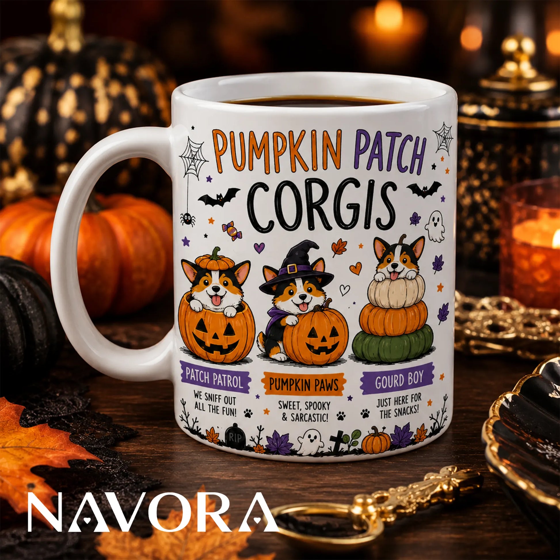Pumpkin Patch Corgis Mug, Cute Halloween Corgi Cup