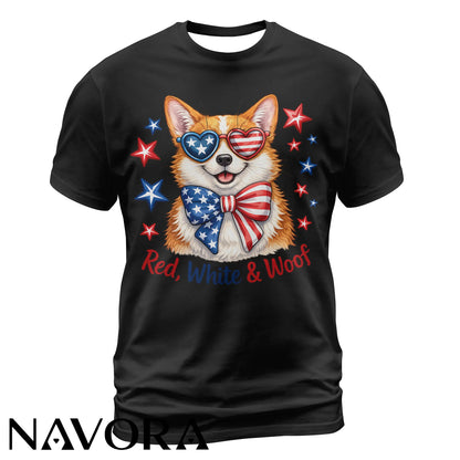 Corgi T-Shirt – Red White & Woof Patriotic 4th of July Shirt