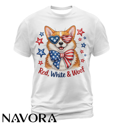 Corgi T-Shirt – Red White & Woof Patriotic 4th of July Shirt