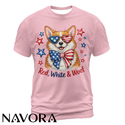 Corgi T-Shirt – Red White & Woof Patriotic 4th of July Shirt