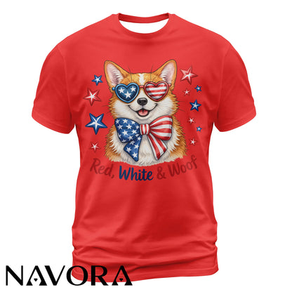Corgi T-Shirt – Red White & Woof Patriotic 4th of July Shirt