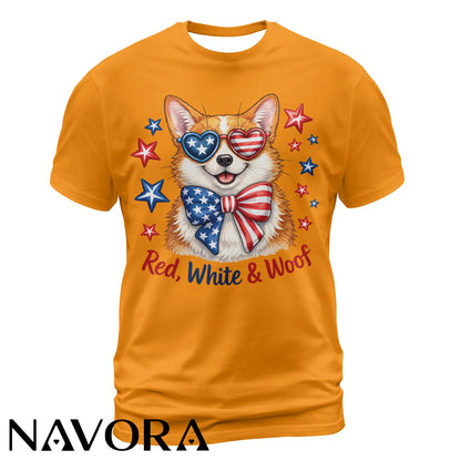 Corgi T-Shirt – Red White & Woof Patriotic 4th of July Shirt