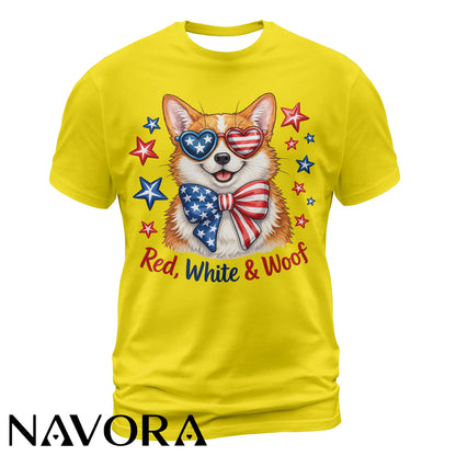 Corgi T-Shirt – Red White & Woof Patriotic 4th of July Shirt
