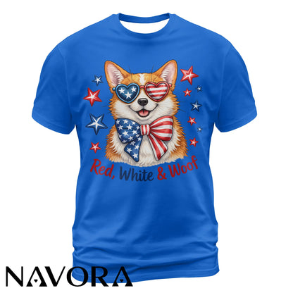 Corgi T-Shirt – Red White & Woof Patriotic 4th of July Shirt