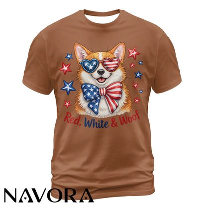 Corgi T-Shirt – Red White & Woof Patriotic 4th of July Shirt