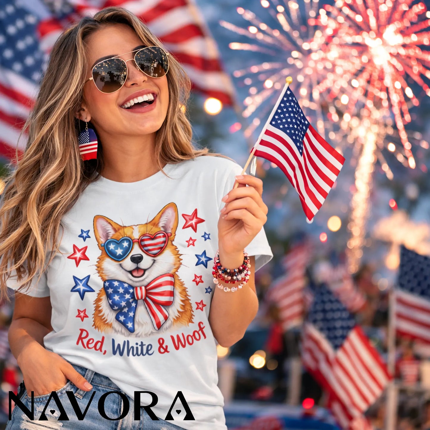 Corgi T-Shirt – Red White & Woof Patriotic 4th of July Shirt