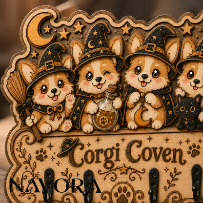 Corgi Wall Key Holder mounted near an entryway with four hooks for organizing house and car keys